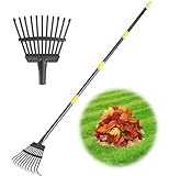 Rechen Garten, Laubrechen mit Stiel Metall mit 11 Zinken, 177 cm Einstellbar...
