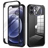 seacosmo für iPhone 12 Mini Hülle mit eingebautem Panzerglas Displayschutz und Kamera Schutzfolie [9H HD], 360 Grad Handyhülle Ganzkörper Stoßfeste iPhone 12 Mini Case - Schwarz
