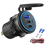 12V USB-Steckdose Draht USB-Ladegerät Multi Port, Dual PD3.0 USB-C und QC3.0...