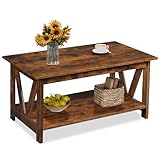 WLIVE Couchtisch Rechteckig, wohnzimmertisch Holz mit offenes Fach, V-Streben,...