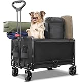 Bollerwagen faltbar 120L Bis 120KG Strandwagen Klappbar mit Regenschutz,...