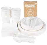 Anstore 200 Stück Teller und Besteck Set Partygeschirr Kompostierbar...