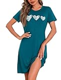 Marvmys Nachthemd Damen Kurzarm Schlafshirt Baumwolle Printed Sleepshirt Sommer...