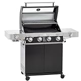 RÖSLE Gasgrill BBQ-Station VIDERO G4-S Schwarz, Grill mit 4 Edelstahlbrennern,...