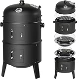 tectake® 3in1 Holzkohlegrill Smoker Räucherofen, Smoker Grill mit Thermometer...