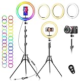 LED Ringlicht mit Stativ Handy 10 Zoll - 40 RGB-modi Dimmbare Selfie Licht...