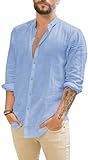 Friptspyg Leinenhemd Herren Hemd Langarm Baumwolle Leinen Hemden Button-Down...
