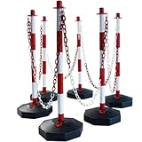 Set von 6 Absperrpfosten Rot-Weiß mit 22M Kette - Kunststoff-Kettenpfosten und...