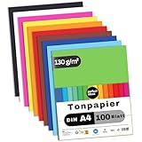 perfect ideaz - 100 Blatt Tonpapier DIN-A4, 10 Farben, 130 g/m², Made in...