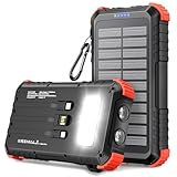 Solar Powerbank 26800mAh mit 3 Kabeln, Solar Ladegerät USB C Schnellladung 5...