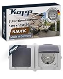 Kopp NAUTIC 2-fach Schutzkontakt-Steckdose mit Klappdeckel in Grau - Sichere...