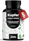 Kupfer Tabletten hochdosiert - 400 Stück mit 2 mg Kupfer-Bisglycinat - Copper,...
