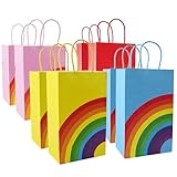 8 Stück Regenbogen Geschenktüten mit Griffen, Bunte Kraftpapier Geschenktüte,...