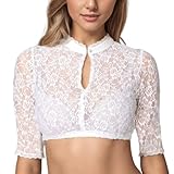 Dirndlbluse Spitze Trachtenbluse Damen Dirndl Bluse Weiß Kurzarm Trachten...