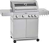 RÖSLE Gasgrill BBQ-Station VIDERO G4 Edelstahl, Grill mit 4 Haupt- und 1...