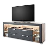 GOAL TV-Lowboard in Artisan Eiche Optik, Grau mit LED-Beleuchtung - hochwertiges...