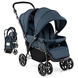 LIFEZEAL Faltbarer Doppelkinderwagen für Zwillinge, Kinderwagen 2-Sitzer mit...
