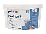 Preismaxx Profiweiß Wandfarbe weiß 10L, hohe Deckkraft, Dispersionsfarbe weiß...