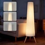 HOMCOM LED Stehlampe Wohnzimmer Dimmbar Holz mit Dreibein, Stehleuchte mit...