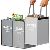 COTTARA® Mülltrennsystem 3fach Plastik, Glas, Papier | Starker Stand 4...