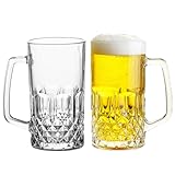 KPYZLBD Biergläser 0,5 Liter, Bierkrug mit Henkel 2er Set, Glas Maßkrug für...