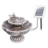 esotec Solarbrunnen für draussen Vogelpaar | Kaskadenbrunnen Akku + LED | Solar...