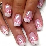 Kabwea 24 Stück Press On Nails Kurz Quadrat Fake Nails Mit Blumen Designs,...