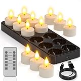 Yme Aufladbare Teelichter mit Timerfunktion und Ladestation, 12er LED Teelichter...