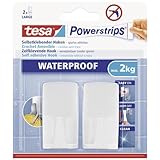 tesa Powerstrips Haken Waterproof Wave, weiß - selbstklebender Wandhaken für...