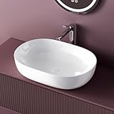 EMKE Waschbecken – Aufsatzwaschbecken Oval, 60 x 41 x 13 cm, Weiß, Kratzfest...
