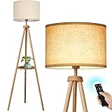 OUTON LED Stehlampe Dimmbar Dreibein Holz mit Regal, Fernbedienung, 4...