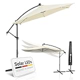 Juskys Ampelschirm Brazil 350 cm LED Beleuchtung Solar & Kurbel - UV-Schutz...