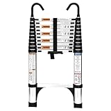 HBTower 3,2m Teleskopleiter Aluminium mit Haken, Leichte Ausziehleiter, Leiter...