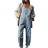 Damen Latzhose Ärmellos Locker Geschnitten Lässig Lange Overalls Baggy Denim...