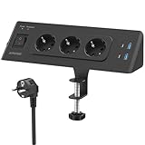 3 Fach Tischsteckdose mit USB C, 7 in 1 Mehrfachsteckdose mit Schalter,...