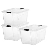 Iris Ohyama, Kunststoff-Aufbewahrungsbox mit Deckel, 45L, 3er-Set, Transparent,...