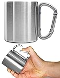 Outdoor Saxx® - Robuste Camping-Tasse mit Karabiner-Griff, Edelstahl, 200 ml...