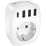 LENCENT USB Steckdose Mehrfachstecker EU Adapter 5-in-1 Steckdosenadapter mit 3...