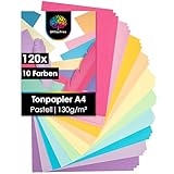 OfficeTree 120 Blatt Tonpapier Pastell A4 Papier 130g - 10 Farben - Bastelpapier...