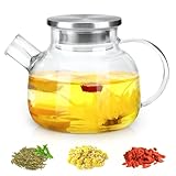 1L Teekanne Glas, Transparente Glasteekanne mit Siebeinsatz, Teekanne Glas 1...