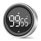 LIORQUE Digitaler Küchentimer Magnetisch Timer digital Eieruhr Kurzzeitwecker mit Rahmen aus Metall Großem LED-Bildschirm 3-stufiger Lautstärke zum Kochen Sport Studium inkl. Batterie (Silber)