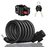 Wonnell Fahrradschloss,180cm/12mm Spiralkabelschloss mit 2...