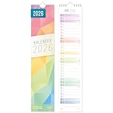 Häfft® Streifenkalender 2026 lang & schmal (9 x 42 cm) Monats-Wandkalender...