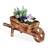 Relaxdays Pflanzschubkarre, gebranntes Holz, Gartendeko, Vintage Design, zum...