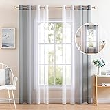 MIULEE 2er Set Voile Vorhang Zweifarbiger Vorhang mit Ösen Transparente Gardine...