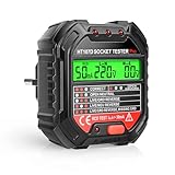 Socket Tester Steckdosentester mit RCD-Prüfung und LCD-Voltage-Display, Euakee...