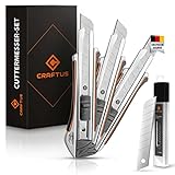 CRAFTUS® Profi Cuttermesser Set [3 Stück] aus Aluminium für Maximale...
