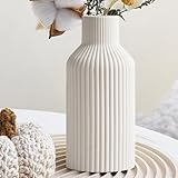 YADOBIG Pampasgras Vase, 20cm Blumenvase Keramik Vasen für Blumen, Weiß...