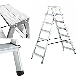 DRABEST Trittleiter Alu Klapptritt 2 x 7 Stufig Leiter Beidseitig...