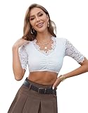 Zeagoo Damen Dirndlbluse Weiß V Ausschnitt Kurzarm Dirndl Bluses Elegant Spitze...